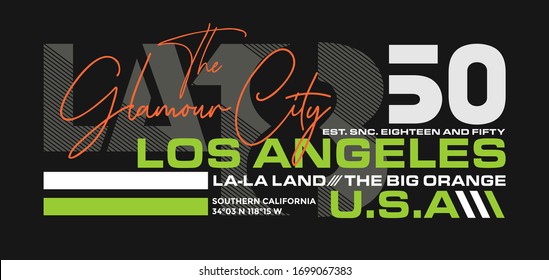 Los Angeles, California modern and stylish typography slogan. Colorful abstract design with the lines style. Vector for print tee shirt, typography, poster and other uses.