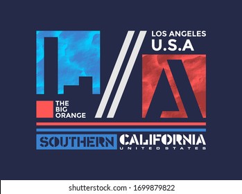 Los Angeles, California modern and stylish typography slogan. Colorful abstract design with the grunge and the lines style. Vector for print tee shirt, typography, poster and other uses.