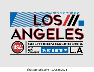Los Angeles, California modern and stylish typography slogan. Colorful abstract design with the lines style. Vector for print tee shirt, typography, poster and other uses. Global swatches.