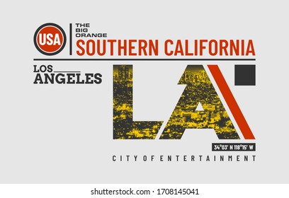 Los Angeles, California, modern and stylish typography slogan. Colorful abstract design with the grunge and lines style. Vector for print tee shirt, typography, poster and other uses. Global swatches.
