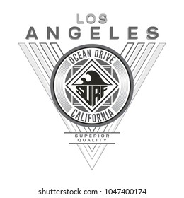 Los Angeles California ocean drive typography, tee shirt graphics, vectors