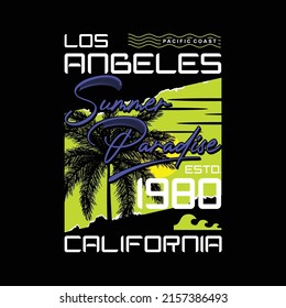 los angeles california, on beach theme graphics design, surfing typography, t shirt vectors, summer adventure