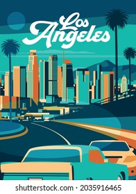 Los Angeles California postcard vector illustration