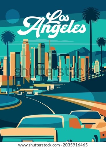 Los Angeles California postcard vector illustration