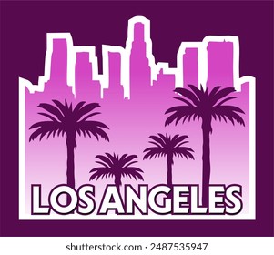 Los Angeles California with purple sky and palm tree silhouettes