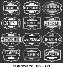 Los Angeles California Skyline. Premium Quality Stamp Frames. Grunge Design. Icon Art Vector. Old Style Frames.