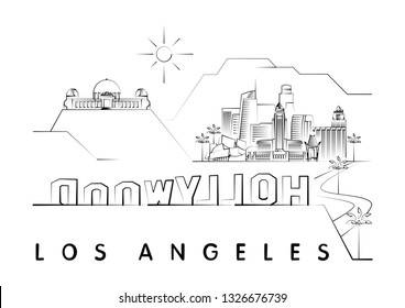 Los Angeles, California skyline vector illustration and typography design