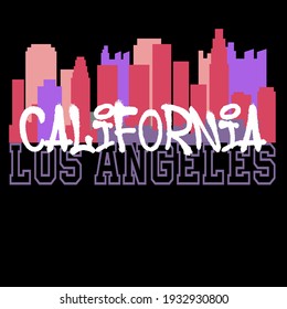 Los Angeles California Slogan Illustration With Towers Silhouette And Graffiti. Graphic Text Print For T Shirt Design Vector. 