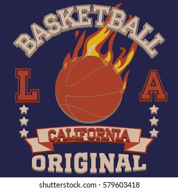 Los Angeles California sport typography t-shirt basketball burning ball champion college team - vector