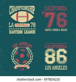 Los Angeles California sport typography t-shirt set - vector