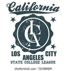 Los Angeles California Sport wear typography grunge emblem, t-shirt stamp graphics, tee print, athletic apparel design