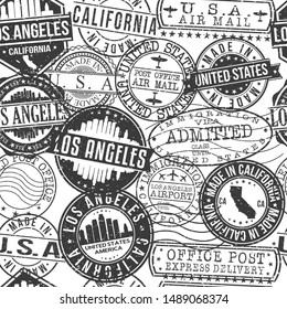 Los Angeles California Stamps. City Stamp Vector Art. Postal Passport Travel. Design Set Pattern.