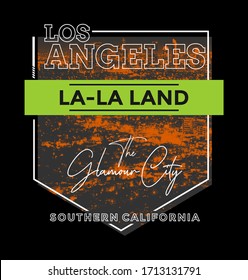Los Angeles, California stylish typography slogan. Colorful abstract design with the grunge and the lines style. Vector for print tee shirt, typography, poster and other uses. Global swatches.