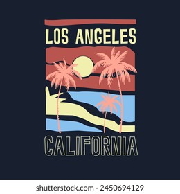 Los Angeles California summer palm tree beach sunset t shirt design