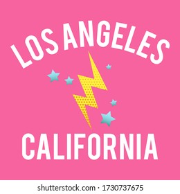 LOS ANGELES CALIFORNIA TEXT WITH STARS AND A LIGHTNING, SLOGAN PRINT VECTOR