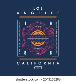 los angeles, california tropical sunset, surf rider, long beach, vector t shirt print, typography graphic design, and other use
