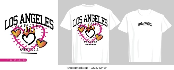 Los Angeles California typography. Burning heart drawing urban style. Vector illustration design for fashion graphics, prints, t shirts.