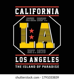 Los Angeles, California typography design for tshirt print. Sports, athletic t-shirt graphics, vector image illustrations