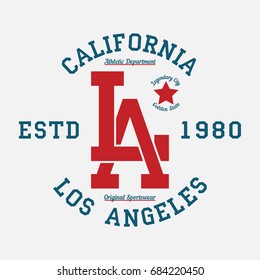 Los Angeles, California typography for design clothes. Graphics for print product, t-shirt, vintage sport apparel. Vector illustration.