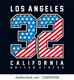 Los Angeles California Typography with number american flag.for t shirt print  and other uses . Vector illustration