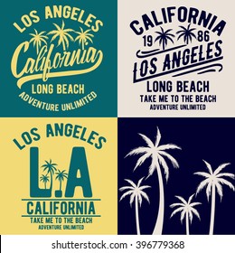 Los Angeles, California typography set  for t-shirt print , vector illustration