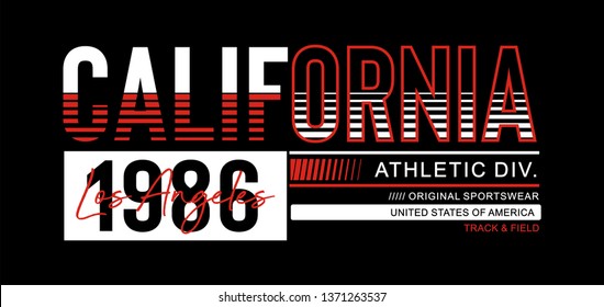 Los Angeles California typography for t-shirt print and other uses. Athletic design graphic. Vector image.