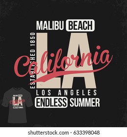 Los Angeles, California typography for t-shirt print. T-shirt mockup with stamp. Vector