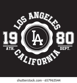 Los Angeles, California typography for t-shirt print. Sports, athletic t-shirt graphics. Vector