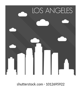 Los Angeles California USA Flat Icon Skyline Silhouette Design City Vector Art Famous Buildings Monochrome Background Clouds Sky