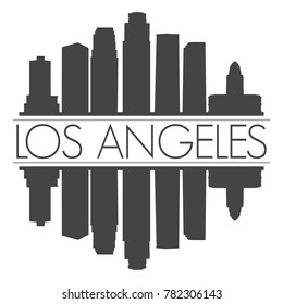 Los Angeles California USA Skyline Vector Art Mirror Silhouette Emblematic Buildings 