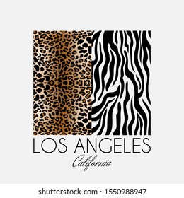 Los Angeles California. Vector hand drawn animalistic prints. Creative  artwork. Template for card, poster, banner, print for t-shirt, pin, badge, patch.