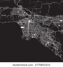 Los Angeles California Vector Map, Detailed City Street Map Black and White Minimalist Line Art