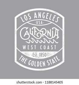 Los Angeles California Vintage Apparel Print Design. Retro Fashioned T Shirt Badge. Vector Illustration.