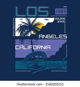 los angeles california west coast beach graphic design vector on summer theme with silhouette palm tree 