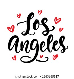 Los Angeles calligraphy. Modern city hand written brush lettering, isolated on white background. Tee shirt print, typography card, poster design. Vector illustration. Vintage retro style