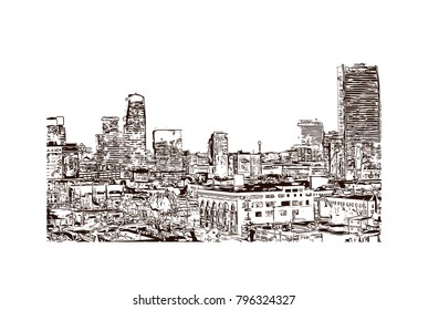 Los Angeles City in California. Hand drawn sketch illustration in vector.