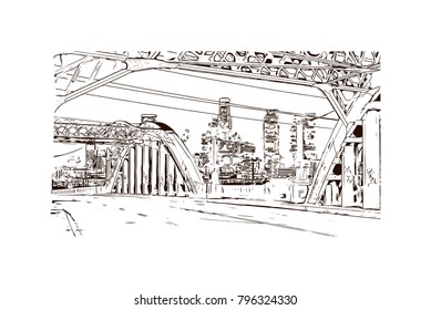 Los Angeles City in California. Hand drawn sketch illustration in vector.