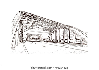 Los Angeles City in California. Hand drawn sketch illustration in vector.