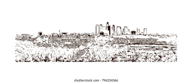 Los Angeles City in California. Hand drawn sketch illustration in vector.