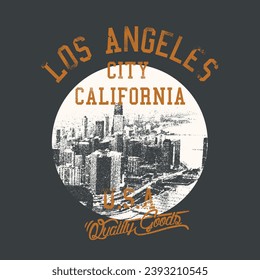 Los Angeles city California USA, Vector City print with college vintage font, vintage dusty photoshop effects in this prints, commercial city and college prints.