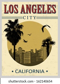 Los Angeles city from California in vintage style poster, vector illustration