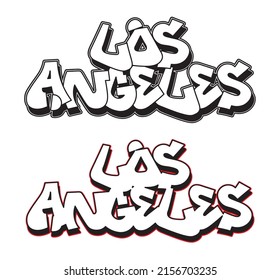 Los Angeles City. Graffiti Decorative Lettering. Free Wild Style On The Wall. City Urban Illegal Action By Aerosol Spray Paint. Vandal, Street Art. Underground Hip Hop Type Vector Illustration.