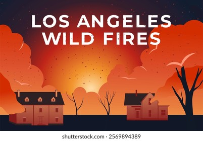 Los angeles city ikon wild fires illustration 