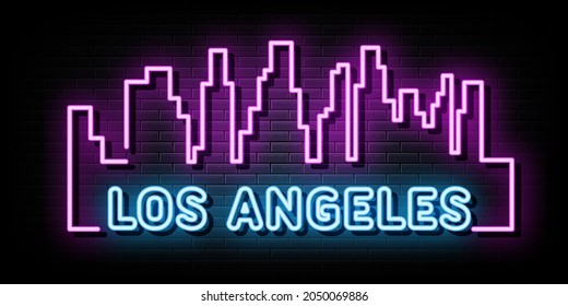 Los Angeles City Line Neon Signs Vector. Design Template Neon Style