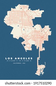 Los Angeles City Map, California Vector Poster and Flyer