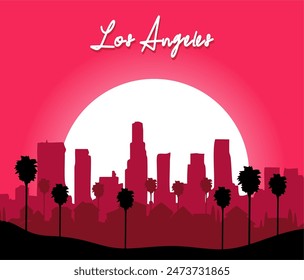 los angeles city silhouette with beautiful sky