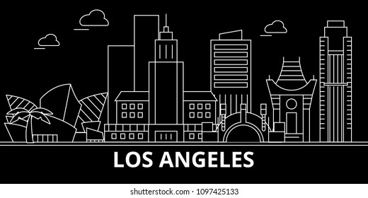 Los Angeles city silhouette skyline. USA - Los Angeles city vector city, american linear architecture. Los Angeles city travel illustration, outline landmarks. USA flat icon, american line banner