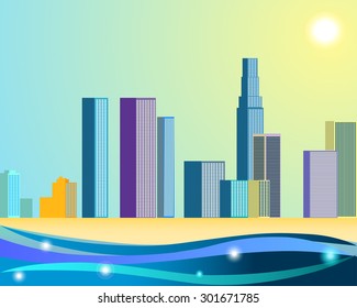 Los Angeles city silhouette. View of the city. Landscape.