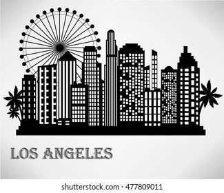 Los Angeles city skyline - black and white vector illustration.