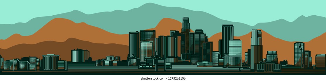 Los Angeles city skyline detailed vector illustration with mountain background